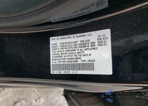 2017 Honda Ridgeline z USA, uszkodzony, nr VIN 5FPYK3F14HB016589